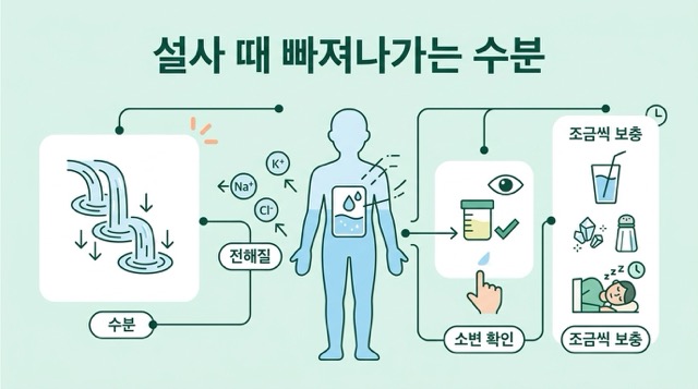 설사 증상과 수분 손실 설명