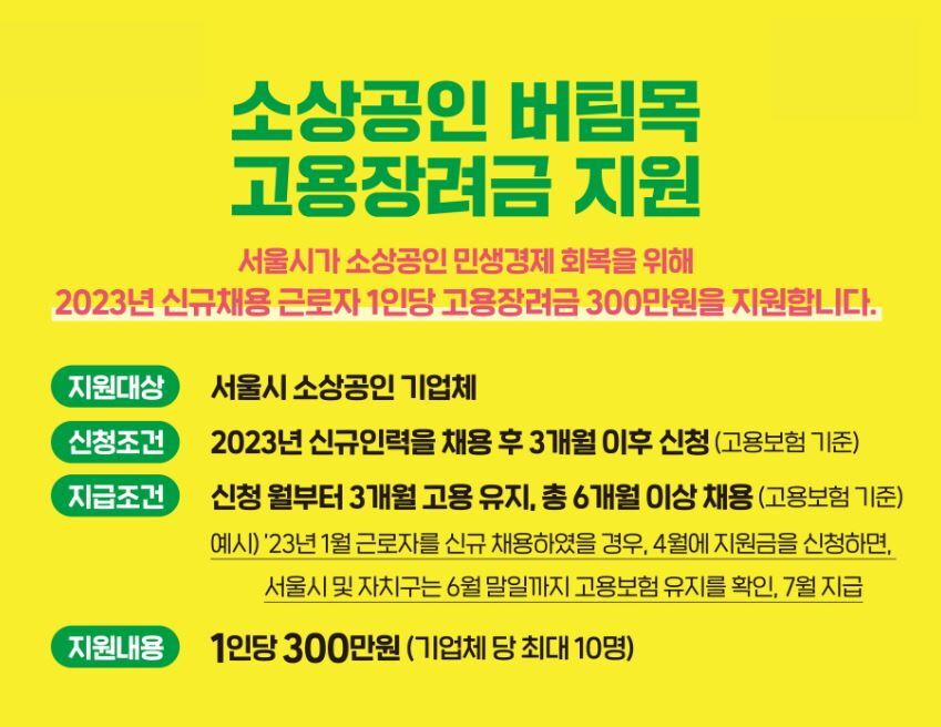 서울시 소상공인 버팀목 고용장려금 신청방법