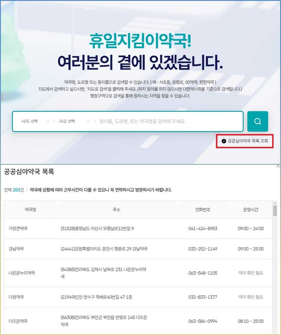 일요일 약국 여는곳 찾기
