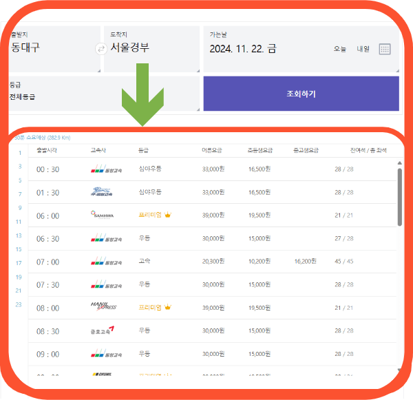 동대구시외버스터미널 시간표조회 예매방법