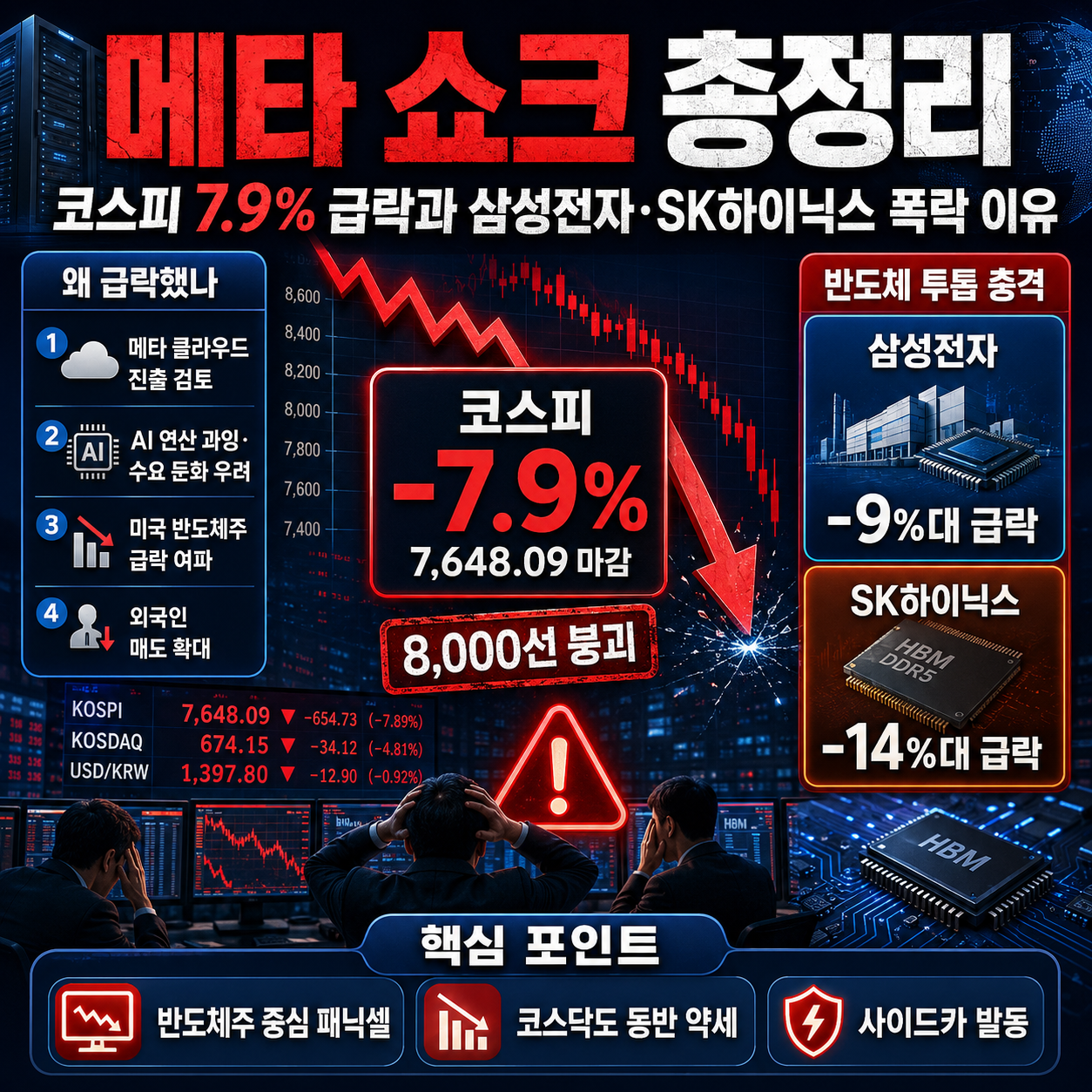 메타 쇼크 총정리: 코스피 7.9% 급락과 삼성전자&middot;SK하이닉스 폭락 이유