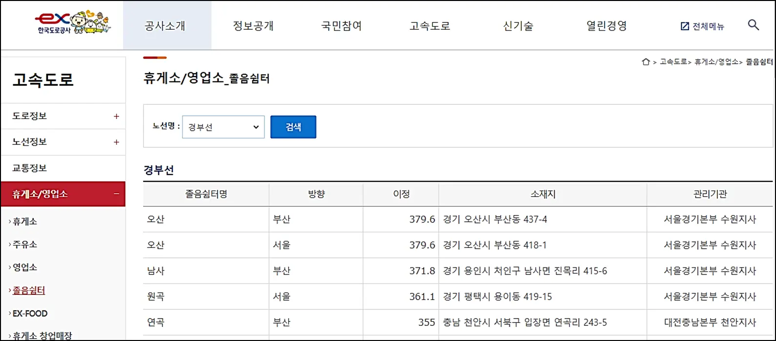 고속도로-실시간-교통정보-졸음쉼터