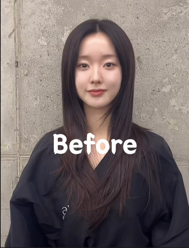 Sungshin Women Univ layered cut before - flat center-part long straight hair