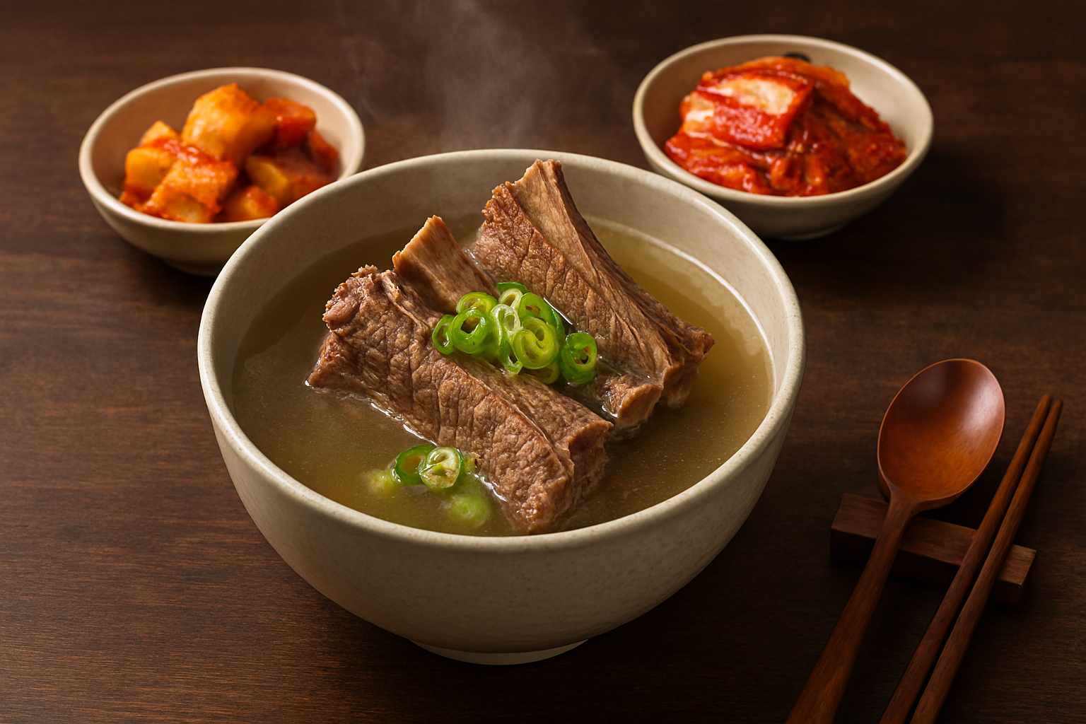 큼직한 갈비와 맑은 국물이 담긴 갈비탕 이미지