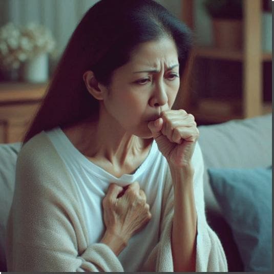 머위잎 효능 호흡기 건강, 기침하는 중년 여성 사진