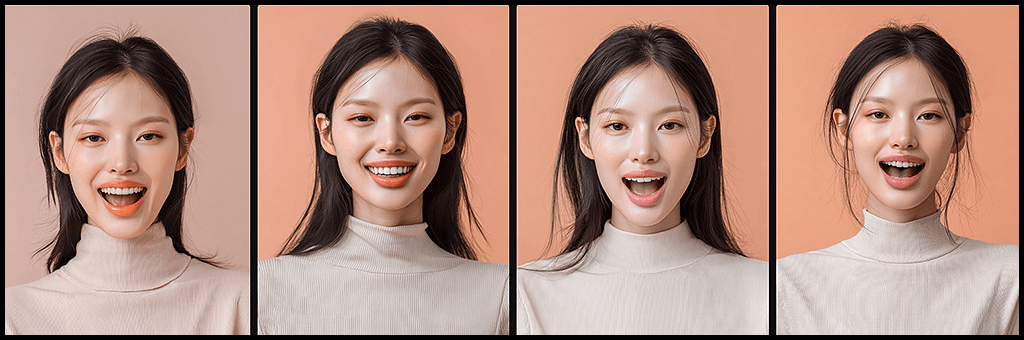 Midjourney OREF 웃음 표정, 크게 입 벌려 환하게 웃는 여성 인물 포트레이트 이미지_Midjourney