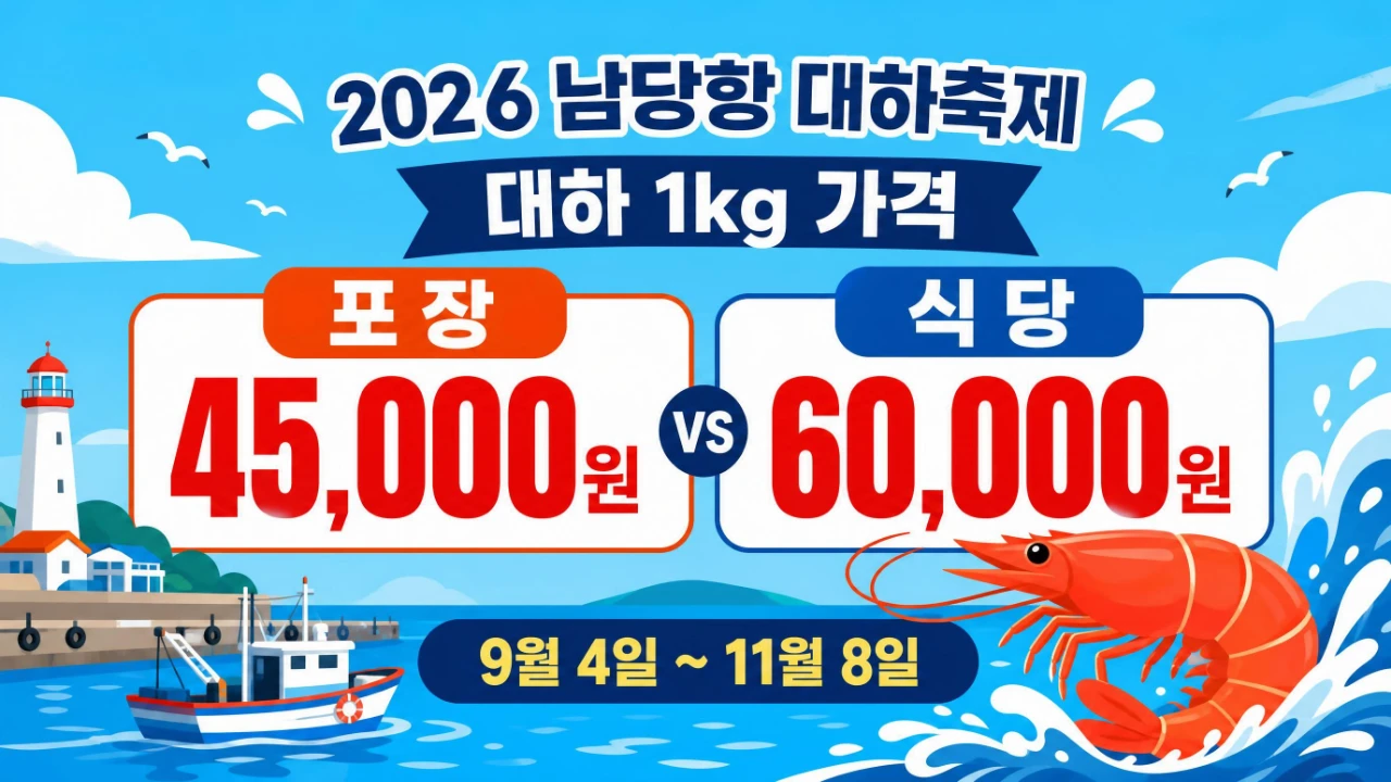 2026 남당항 대하축제 대하 1kg 포장 4만5천원 식당 6만원 가격 안내
