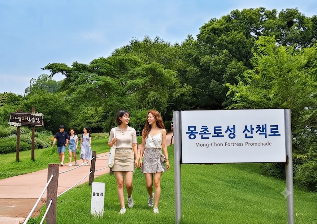 올림픽공원 안에서 즐거운 시간을 보내는 사람들