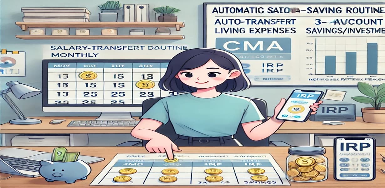 월급 자동이체와 강제 저축 루틴을 설정 중인 사회초년생의 모습