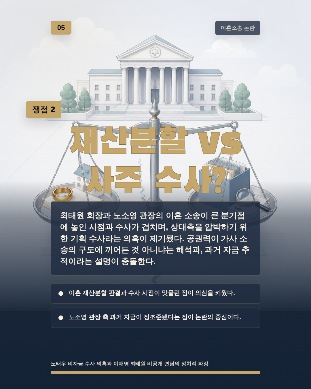 재산분할 vs 사주 수사?