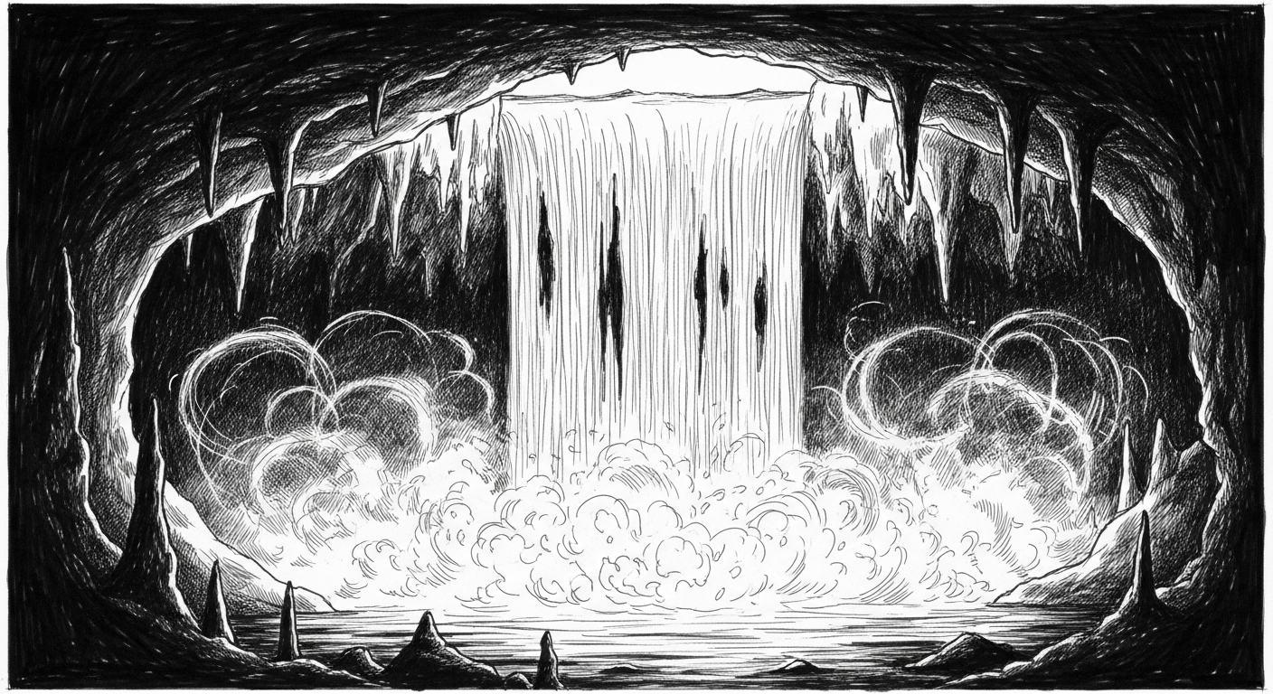 대금굴 내부 비룡폭포의 웅장한 모습