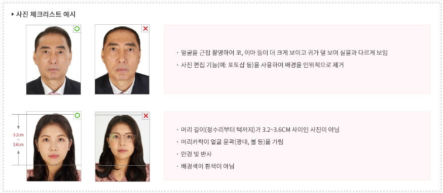 여권 사진 규격 예시