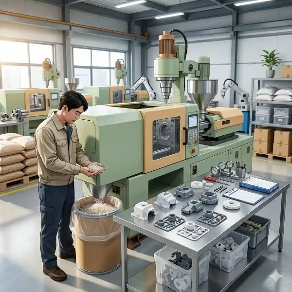 사출 공정 점검 장면