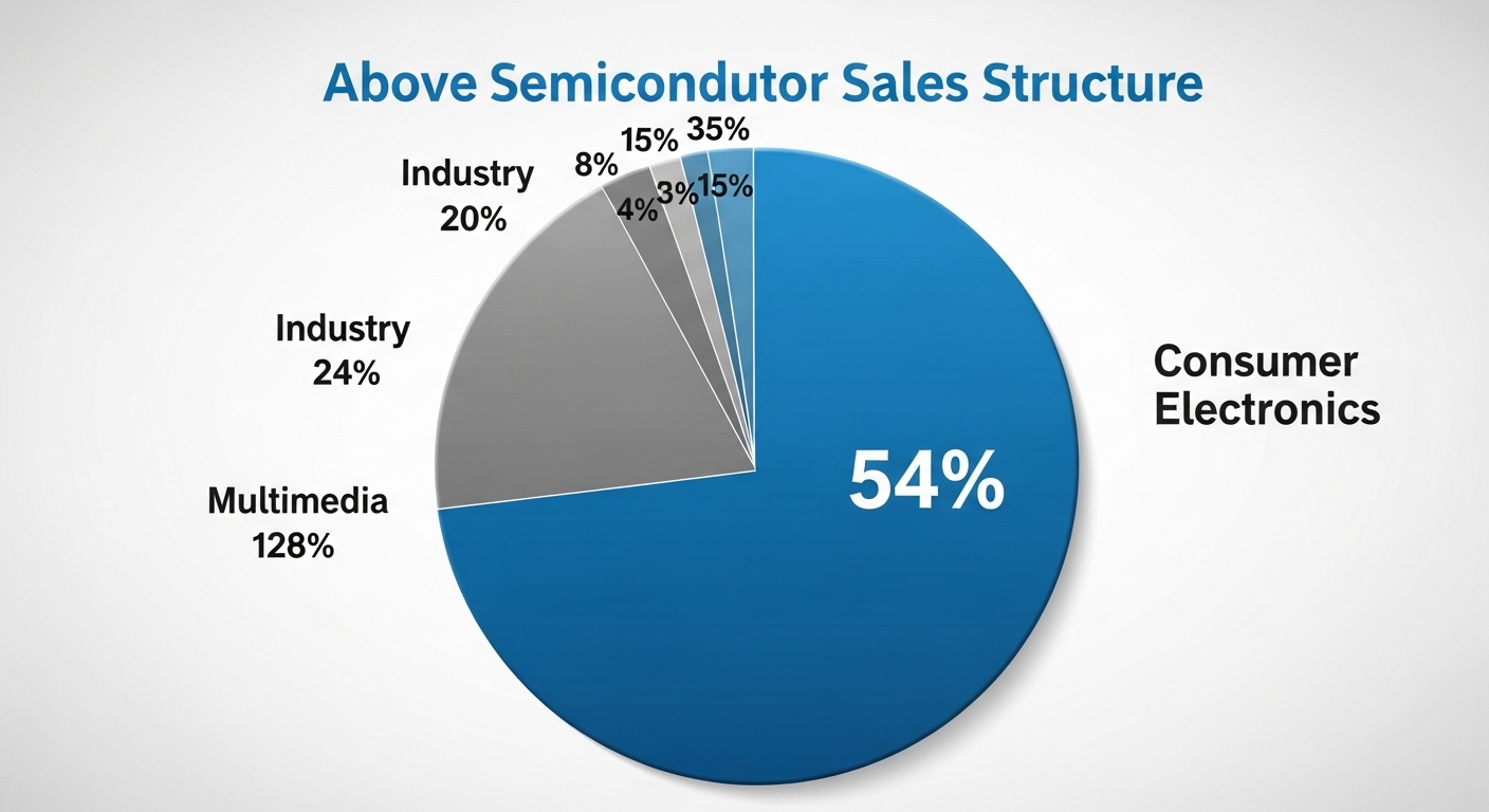 어보브반도체 매출 구조 가전Consumer 54% 산업 멀티미디어 파이차트 인포그래픽 블루그레이