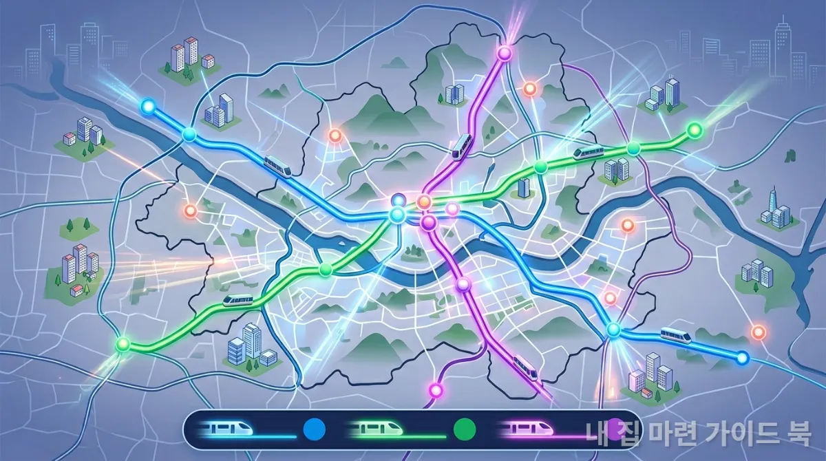 GTX A, B, C 노선도와 주요 정거장