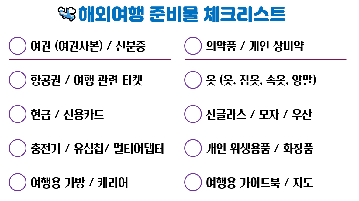 해외여행 준비물 체크리스트 (여행준비 꿀팁)