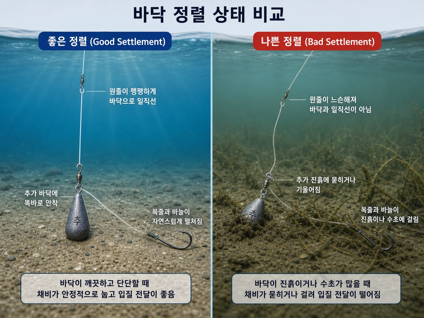 바닥 정렬 상태 비교