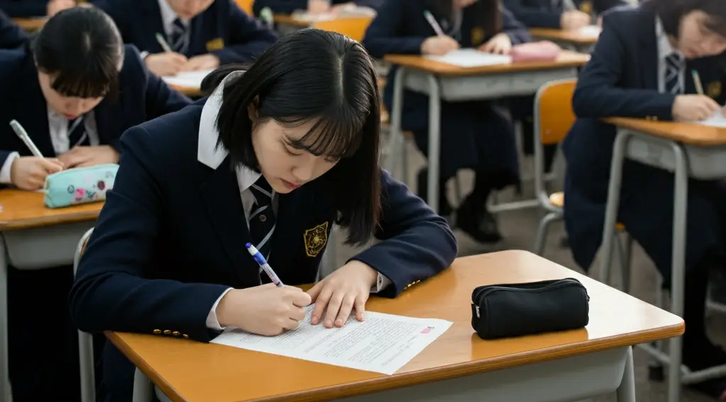 시험을 치르는 여학생