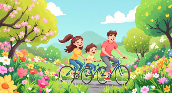 봄-꽃-가족-자전거-나들이