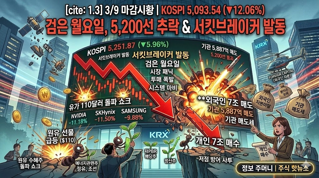 유가 110달러 쇼크에 코스피 5,200선 추락&hellip;'검은 월요일' 서킷브레이커 발동