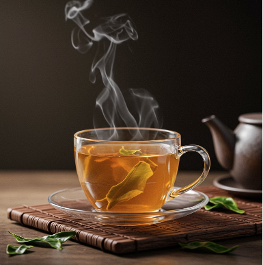 테이블 위에 놓인 향긋한 우롱차 한잔 2