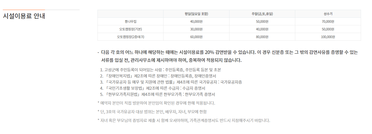 송지호오토캠핑장 가격