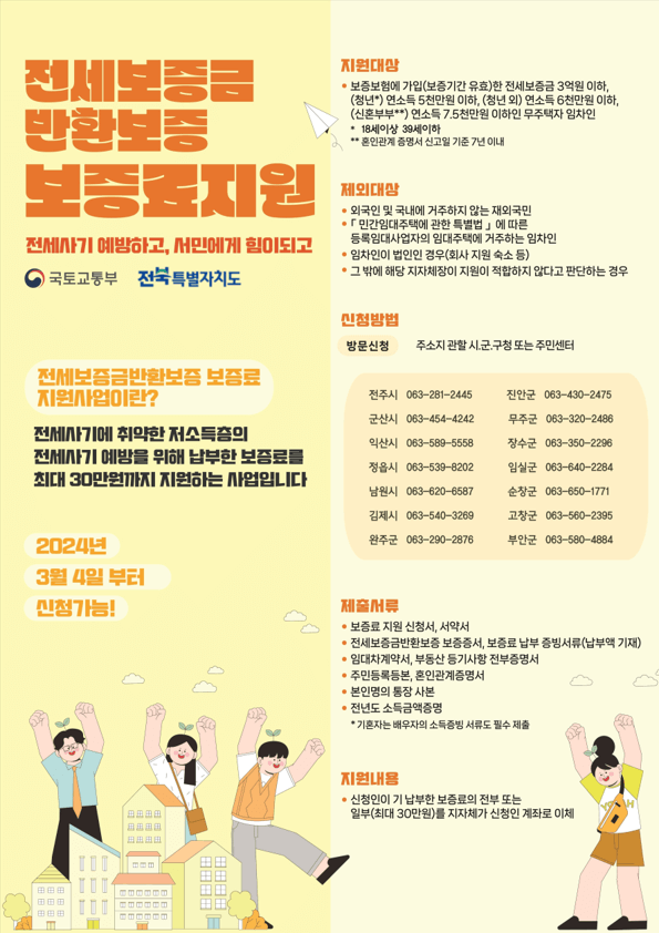 2024 전북특별자치도 전세보증금반환보증 보증료 지원사업 신청 자격 조건