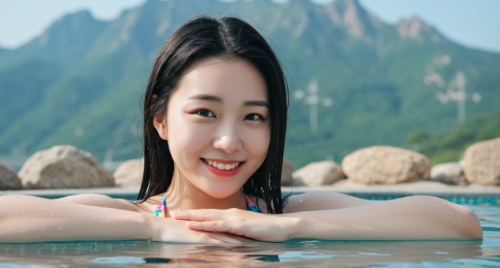 설악워터파크 야외 스파를 즐기는 여성