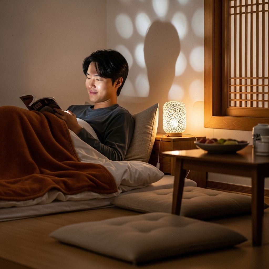 친환경 보일러 보조금 신청, 따뜻한 방에서 이불을 덮고 책을 보고 있는 남성