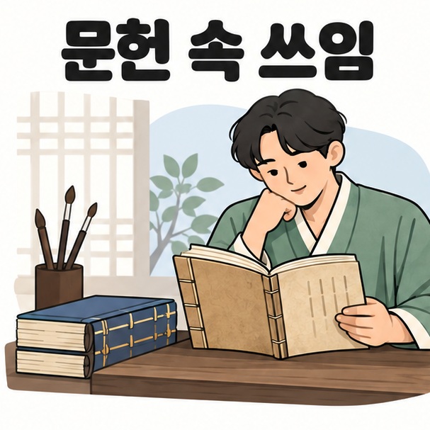 옛 가사 문헌을 읽으며 수원수구의 사용 사례를 확인하는 그림