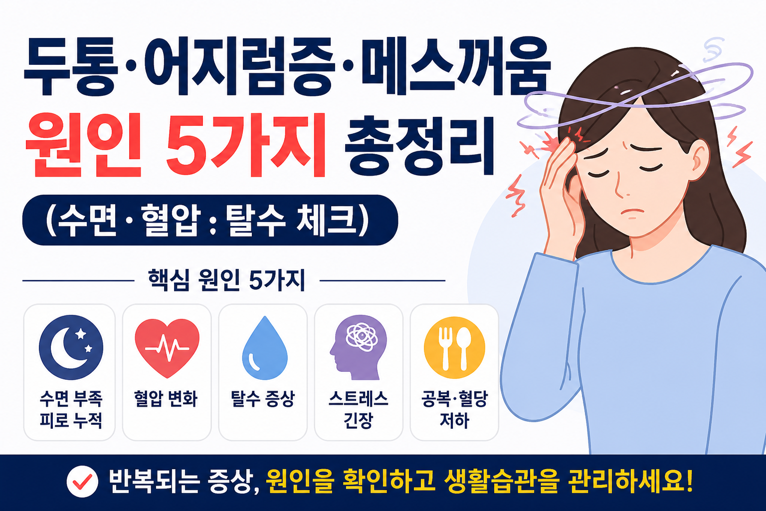 두통&middot;어지럼증&middot;메스꺼움 원인 5가지 총정리 (수면&middot;혈압&middot;탈수 체크)-사진-