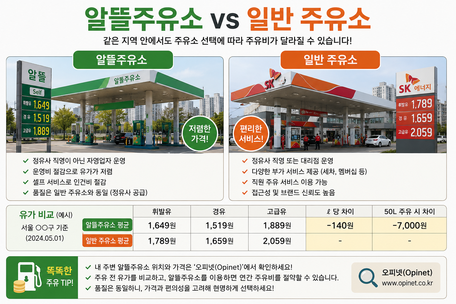 알뜰주유소와 일반 주유소 비교