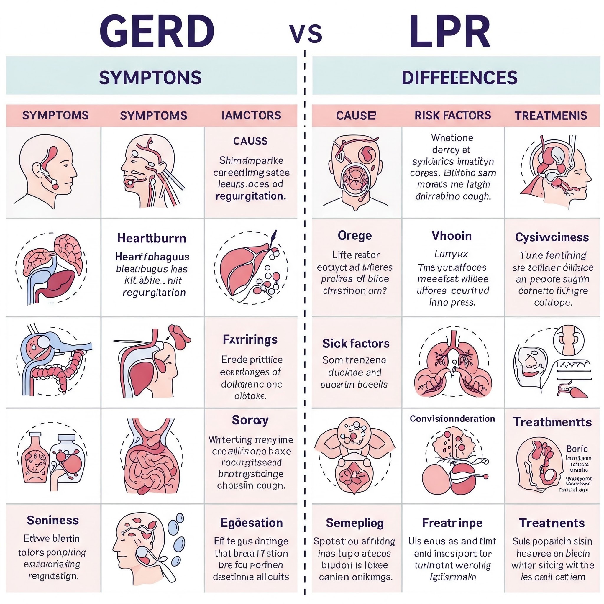 위식도 역류(GERD)와 인후두 역류(LPR)의 차이를 양쪽으로 나눈 표