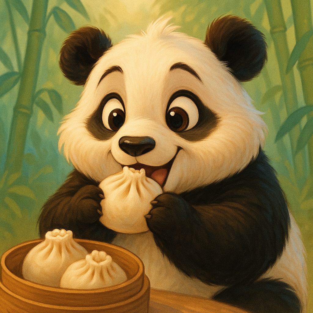 판다가 만두를 먹고있는 모습