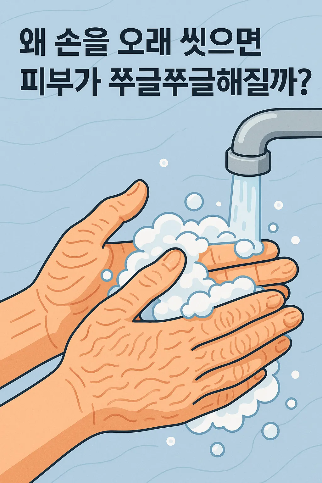 손을-오래-씻는-동안-쭈글쭈글해진-피부를-보여주는-일러스트-이미지