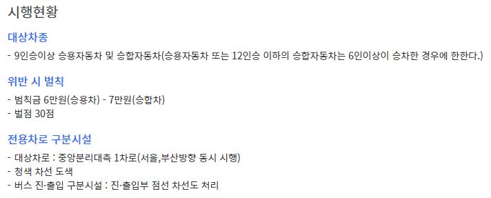 고속도로 버스전용차로 대상