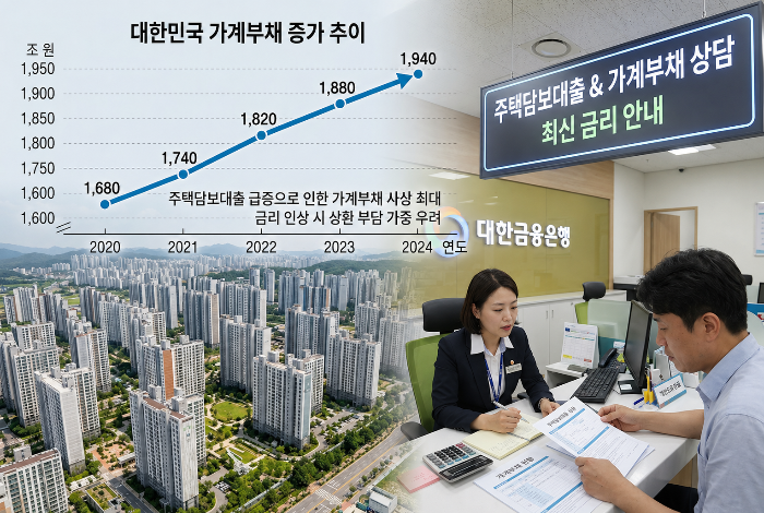 가계부채와 주택담보대출 증가를 설명하는 이미지