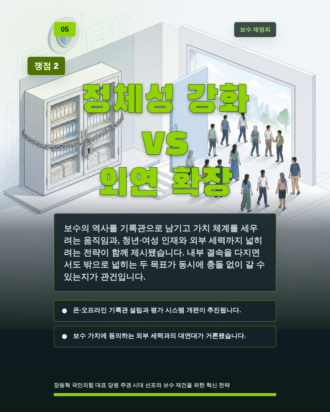 정체성 강화 vs 외연 확장