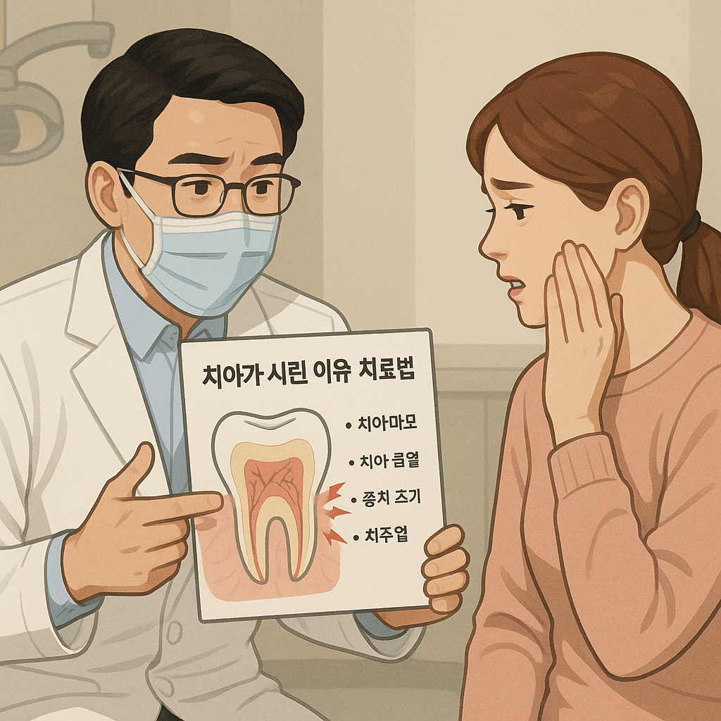 치아 시림 증상과 치료 방법을 설명하는 진료 장면