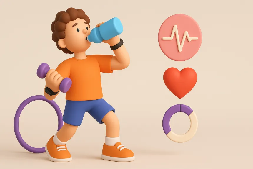 운동과 수분 섭취하는 모습