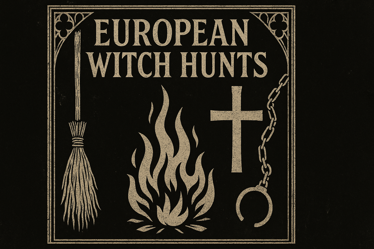 유럽 마녀 사냥을 나타내는 검은 바탕의 포스터