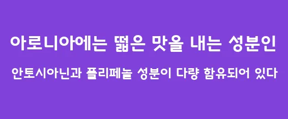 아로니아에는 떫은 맛을 내는 성분인 안토시아닌과 폴리페놀 성분이 다량 함유되어 있다