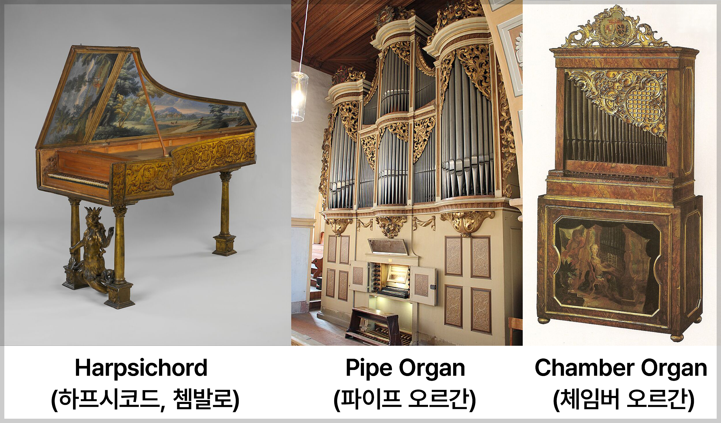 바로크시대의 건반악기 - 하프시코드(쳄발로, Harpsichord), 파이프 오르간(Pipe Organ), 체임버 오르간(Chamber Organ)