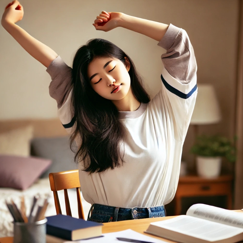 피곤해하는 20대 대학생의 사진