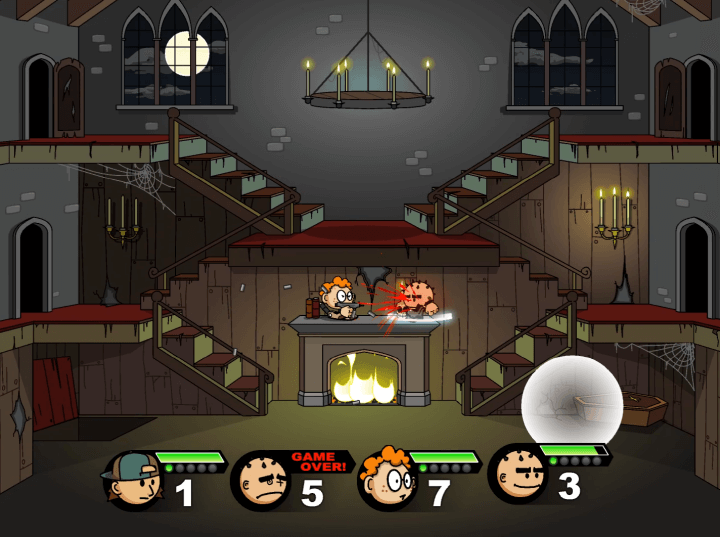 카오스팩션2-플래시게임-플레이-총-아이템을-획득하여-적을-공격하는-화면