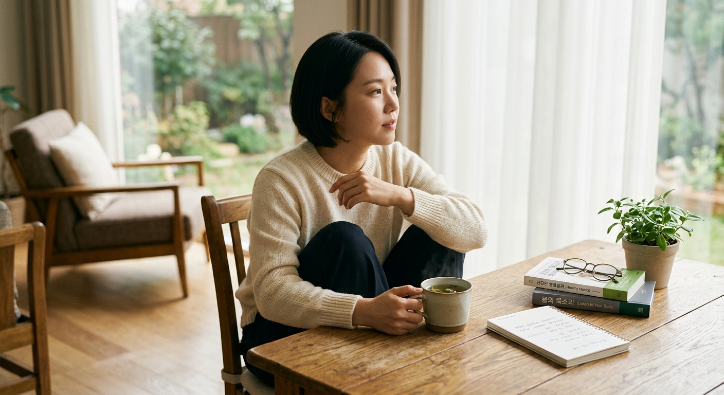 자신의 몸이 보내는 작은 신호들에 귀를 기울이며, 차분하게 일상을 돌아보고 생활습관을 점검하는 순간