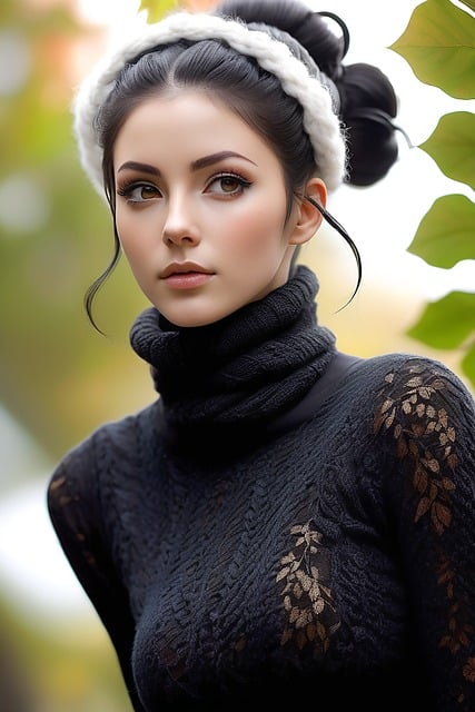 두꺼운 니트 헤어밴드 착용