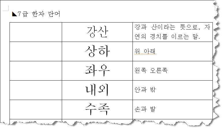 7급한자단어 쓰기 test 견본 이미지