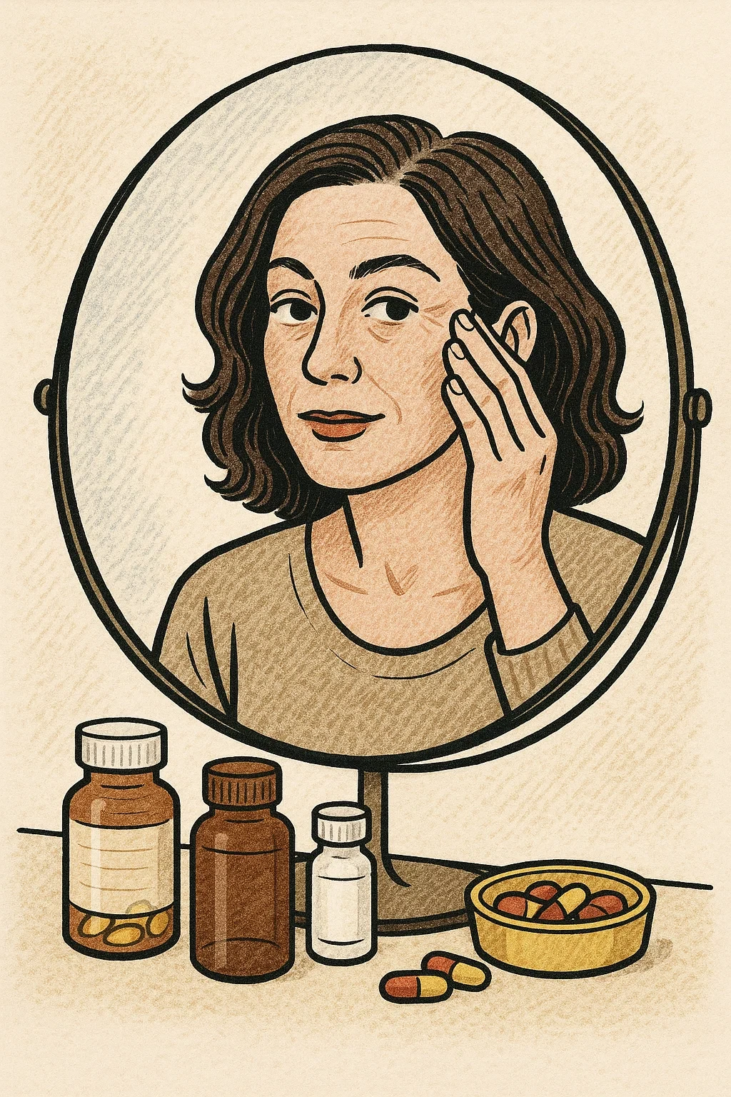 거울을 보고 있는 40대 여성