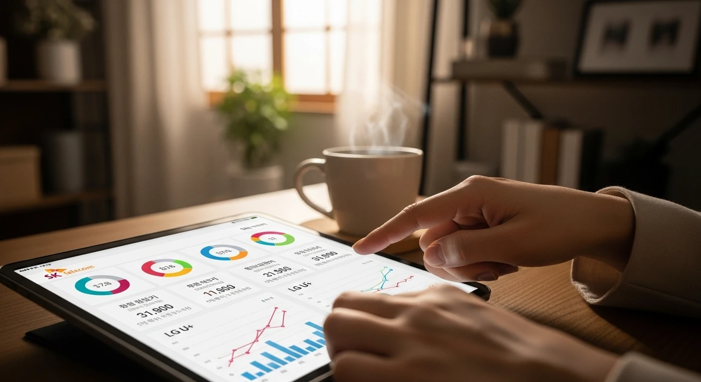 다양한 알뜰폰 요금제 조건을 꼼꼼히 비교하며 최적의 요금제를 선택하는 사람의 손